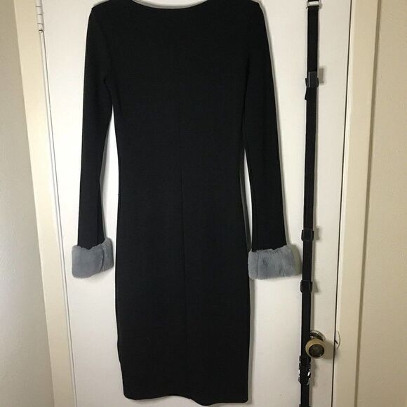 ZARA black bodycon knit midi dress fur cuff sleeve detail medium - Picture 4 of 6